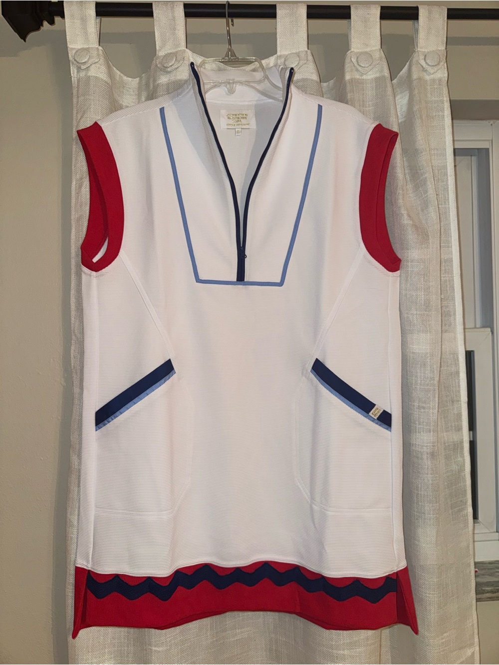 Simply Southern L White Red Blue Quarter Zip Golf Tennis Dress
